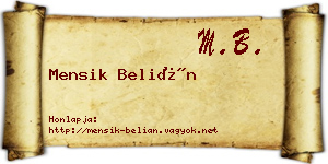 Mensik Belián névjegykártya